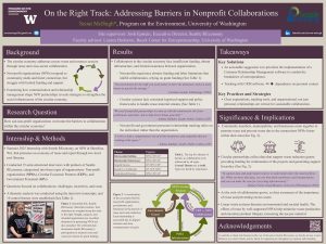 A scientific poster examining how non-profits can overcome barriers to collaboration within the circular economy. The study found that collaborators in the circular economy face insufficient funding, absent infrastructure, and limited awareness between organizations. Using customer relationship management software to combat the breakdown of correspondence can be an effective solution. 