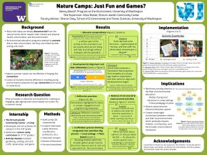 A scientific poster examining what elements are essential for creating an engaging, age-appropriate nature-based curriculum for a summer camp. The study found that educator preparedness, developmental alignment and clear takeaways, reflective practices, a balance of structured and unstructured activities, and scaffolded systems-thinking integrated into activities are the most important elements. 