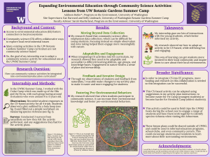 A scientific poster examining how community science activities can be integrated into environmental education curriculum. The study found that focusing on simple observations and note taking instead of data collection can help young students engage more meaningfully with nature. 
