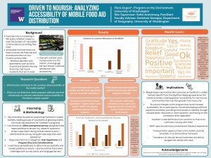 A scientific poster examining the factors that contribute to customer inaccessibility of the mobile food market at FareStart. The study found that lack of transportation to the market was the most significant barrier.