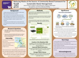 A scientific poster that examines what digital communication elements make waste disposal information more clear for Whidbey Island residents, and how creating the Wasteless Wiki digital resource can improve access to this information. The study created the Wasteless Wiki to strengthen community waste literacy using clear visuals, labels, and impact indicators in order to lower waste contamination and improve Whidbey sustainability. 