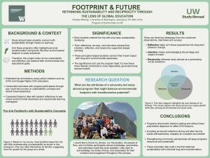 A scientific poster examining what attributes of a university-led study abroad program balance environmental footprint with transformative potential. The study found that student reflection, intention, and reciprocity are important factors.